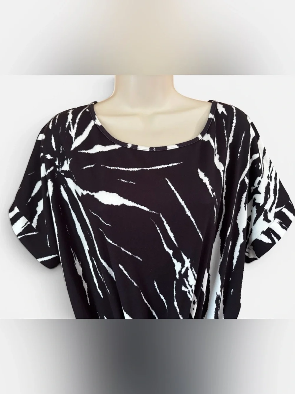 Black White Abstract Chic One Piece Jogger Jumpsuit Short Sleeves Pockets XL